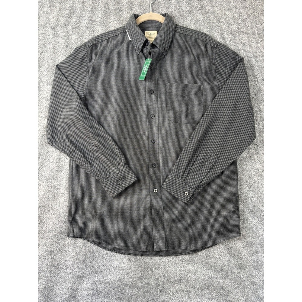 NWT LL Bean Shirt Men Size Medium Grey Houndstooth Traditional Fit Button Down